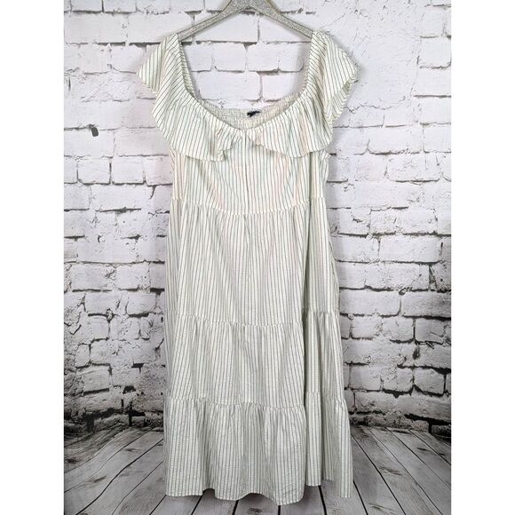 TORRID Tiered Midaxi Smocked Seersucker Off-Shoulder Boho Cottage Dress Size 5X - Picture 4 of 12